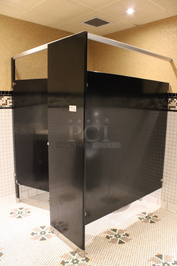 Black Metal Bathroom Stall Wall. Does Not Include Grab Bar. BUYER MUST REMOVE. 62x60x82.5. (mens restroom)
