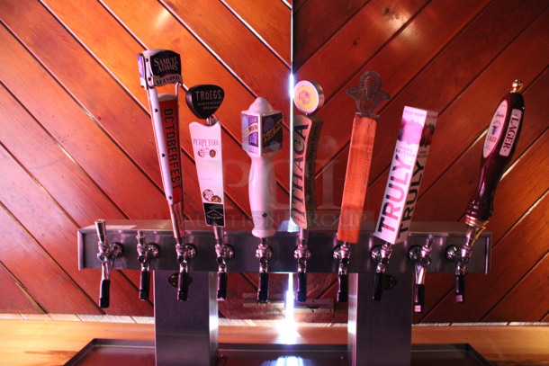 Perlick Stainless Steel Commercial 10 Tap Beer Tower w/ 7 Beer Handles and Drip Tray. BUYER MUST REMOVE. 37x16x14. (bar on patio) - Image 2 of 7