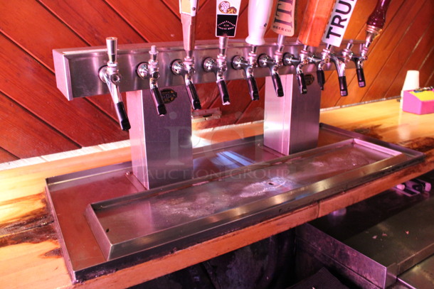 Perlick Stainless Steel Commercial 10 Tap Beer Tower w/ 7 Beer Handles and Drip Tray. BUYER MUST REMOVE. 37x16x14. (bar on patio) - Image 6 of 7
