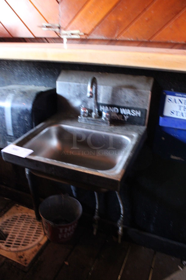 Stainless Steel Commercial Wall Mount Single Bay Sink w/ Faucet and Handles. BUYER MUST REMOVE. 17x17x18. (bar on patio) - Image 3 of 4