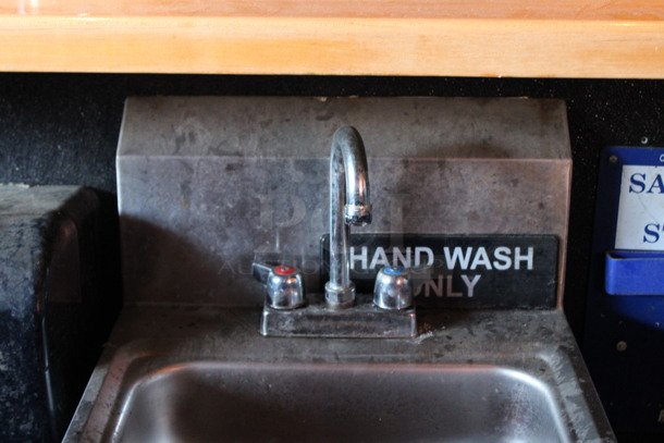 Stainless Steel Commercial Wall Mount Single Bay Sink w/ Faucet and Handles. BUYER MUST REMOVE. 17x17x18. (bar on patio) - Image 4 of 4