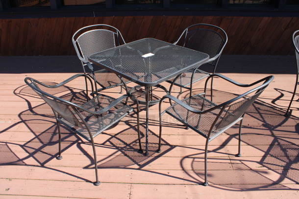 ALL ONE MONEY! Set of Black Mesh Patio Table and 4 Black Mesh Patio Chairs. 30x30x29, 23x22x34. (patio) - Image 1 of 4