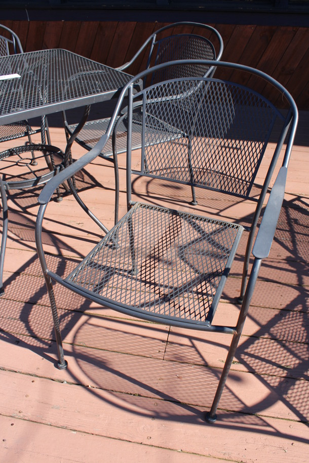 ALL ONE MONEY! Set of Black Mesh Patio Table and 4 Black Mesh Patio Chairs. 30x30x29, 23x22x34. (patio) - Image 3 of 4