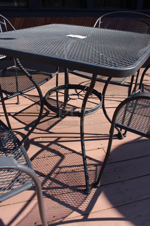 ALL ONE MONEY! Set of Black Mesh Patio Table and 4 Black Mesh Patio Chairs. 30x30x29, 23x22x34. (patio) - Image 2 of 4
