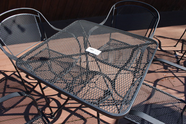 ALL ONE MONEY! Set of Black Mesh Patio Table and 4 Black Mesh Patio Chairs. 30x30x29, 23x22x34. (patio) - Image 3 of 4