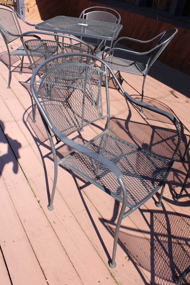 ALL ONE MONEY! Set of Black Mesh Patio Table and 4 Black Mesh Patio Chairs. 30x30x29, 23x22x34. (patio) - Image 4 of 4