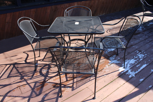 ALL ONE MONEY! Set of Black Mesh Patio Table and 4 Black Mesh Patio Chairs. 30x30x29, 23x22x34. (patio) - Image 2 of 3