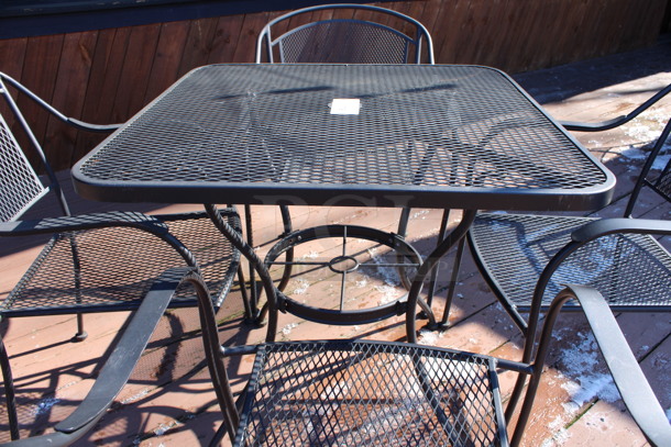 ALL ONE MONEY! Set of Black Mesh Patio Table and 4 Black Mesh Patio Chairs. 30x30x29, 23x22x34. (patio) - Image 3 of 3