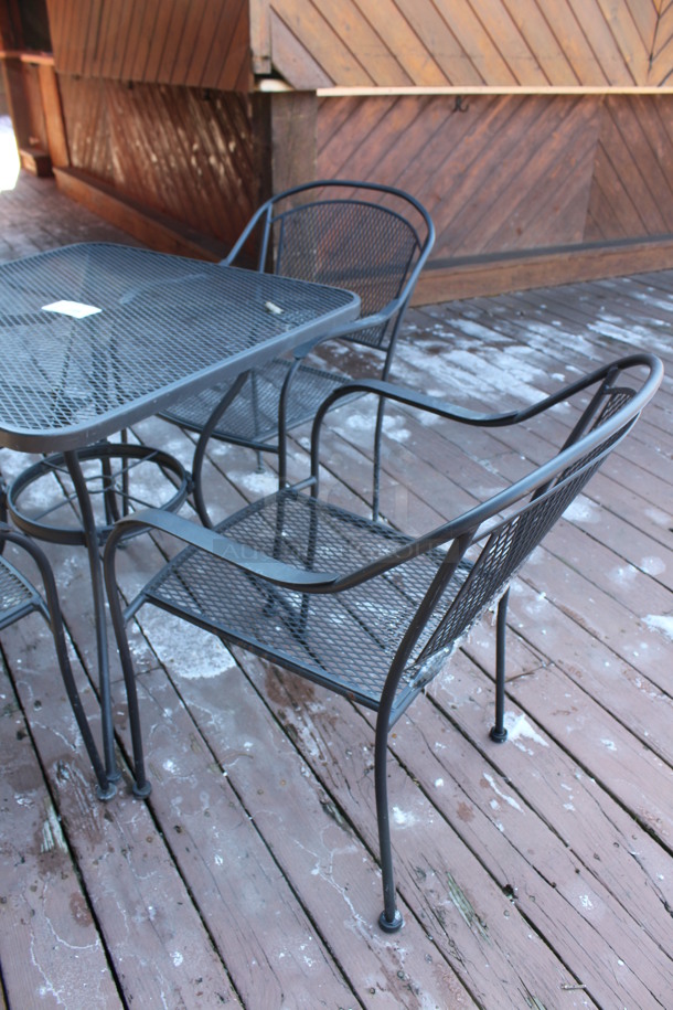 ALL ONE MONEY! Set of Black Mesh Patio Table and 4 Black Mesh Patio Chairs. 30x30x29, 23x22x34. (patio) - Image 5 of 5