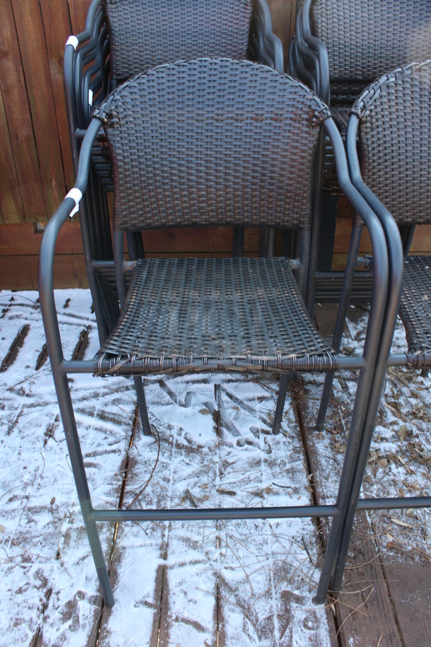 4 Dark Brown Wicker Style Bar Height Chairs w/ Arm Rests. Stock Picture - Cosmetic Condition May Vary. 22x18x45. 4 Times Your Bid! (patio) - Image 3 of 5