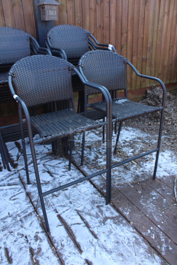 4 Dark Brown Wicker Style Bar Height Chairs w/ Arm Rests. Stock Picture - Cosmetic Condition May Vary. 22x18x45. 4 Times Your Bid! (patio) - Image 4 of 5