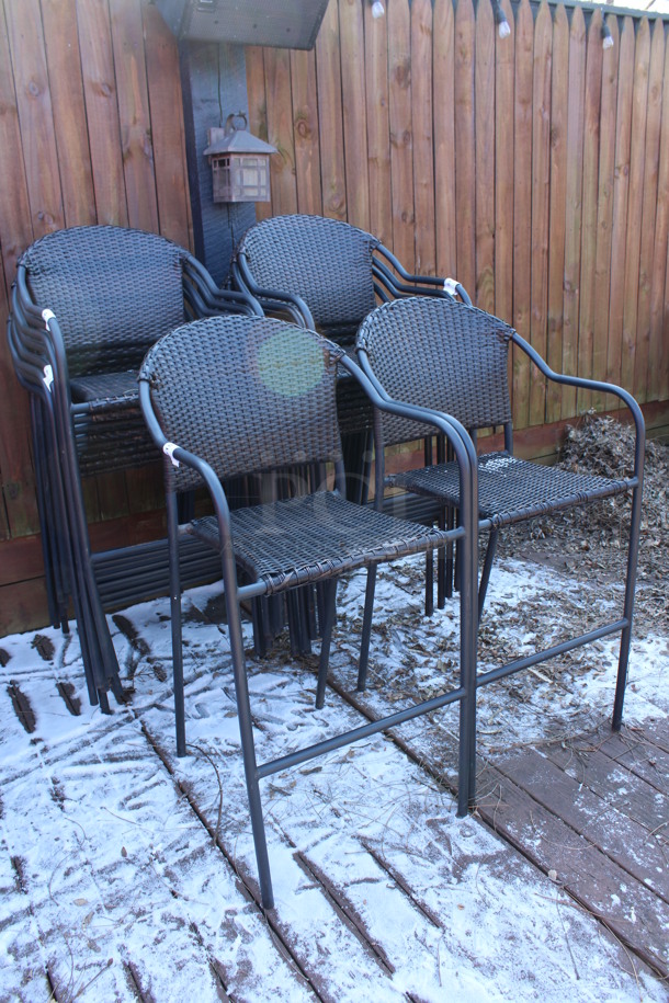 4 Dark Brown Wicker Style Bar Height Chairs w/ Arm Rests. Stock Picture - Cosmetic Condition May Vary. 22x18x45. 4 Times Your Bid! (patio) - Image 5 of 5