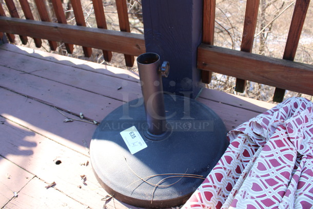 Red and White Patio Umbrella and Metal Umbrella Base. 90", 17x17x2. (patio) - Image 3 of 3