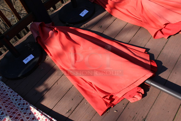 Red Patio Umbrella and Metal Umbrella Base. 90", 17x17x2. (patio) - Image 2 of 3
