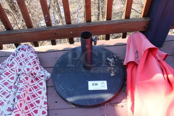 Red Patio Umbrella and Metal Umbrella Base. 90", 17x17x2. (patio) - Image 3 of 3
