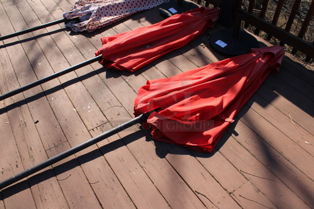 Red Patio Umbrella and Metal Umbrella Base. 90", 17x17x2. (patio) - Image 4 of 4