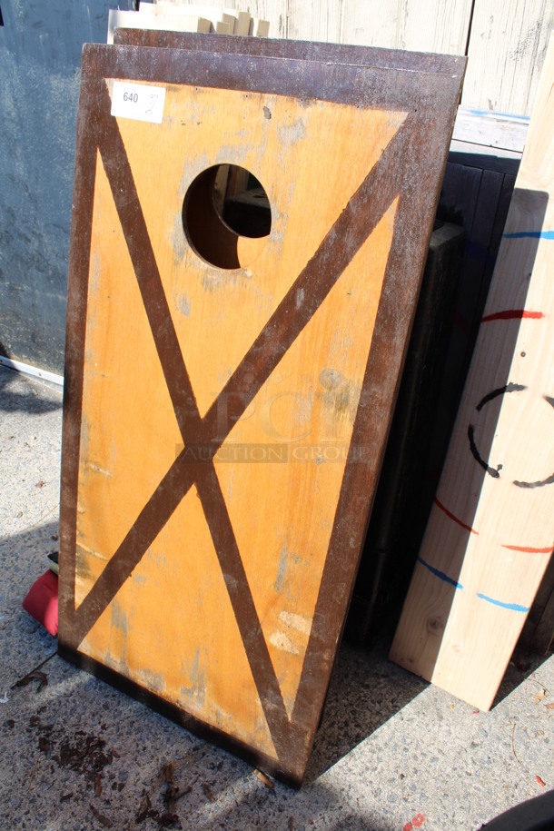 2 Brown Wooden Cornhole Boards w/ 4 Bean Bags. 24x48x4. 2 Times Your Bid! (outside behind kitchen) - Image 2 of 6