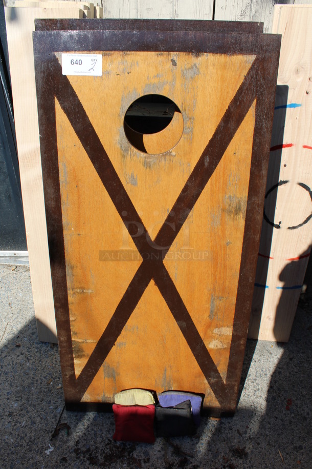 2 Brown Wooden Cornhole Boards w/ 4 Bean Bags. 24x48x4. 2 Times Your Bid! (outside behind kitchen) - Image 6 of 6