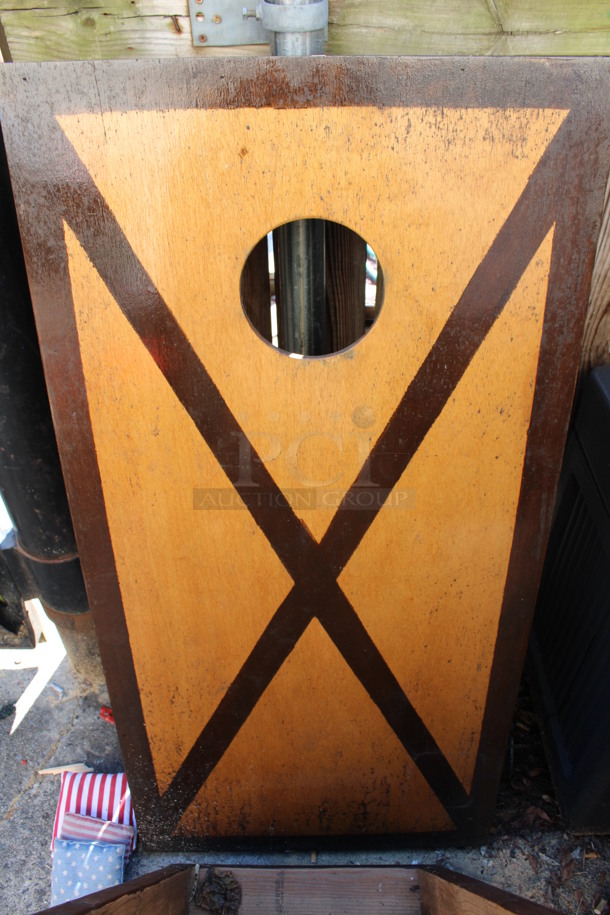 2 Brown Wooden Cornhole Boards w/ 4 Bean Bags. 24x48x4. 2 Times Your Bid! (outside behind kitchen) - Image 2 of 4