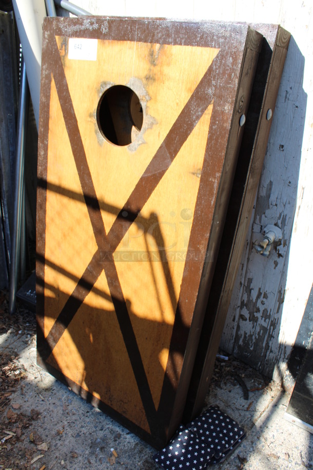 2 Brown Wooden Cornhole Boards w/ 4 Bean Bags. 24x48x4. 2 Times Your Bid! (outside behind kitchen) - Image 2 of 5