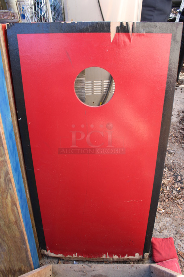 2 Red Wooden Cornhole Boards w/ 4 Bean Bags. 24x48x4. 2 Times Your Bid! (outside behind kitchen) - Image 2 of 5