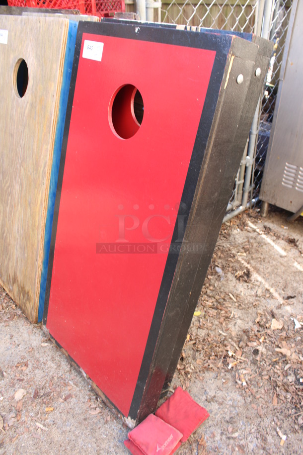 2 Red Wooden Cornhole Boards w/ 4 Bean Bags. 24x48x4. 2 Times Your Bid! (outside behind kitchen) - Image 5 of 5