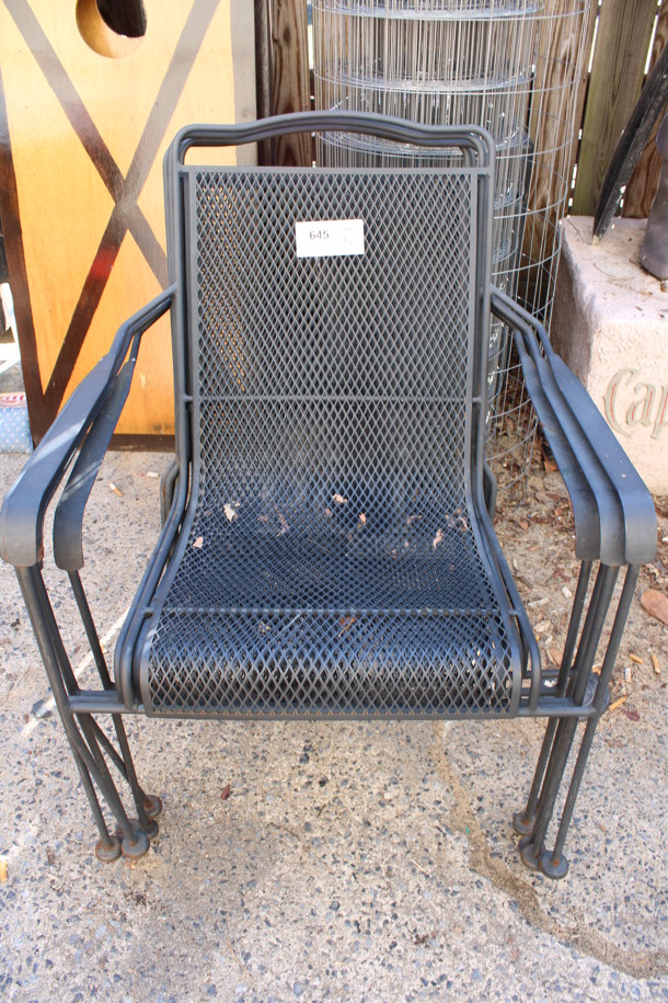 5 Black Mesh Patio Chairs w/ Arm Rests. 26x20x35. 5 Times Your Bid! (outside behind kitchen)