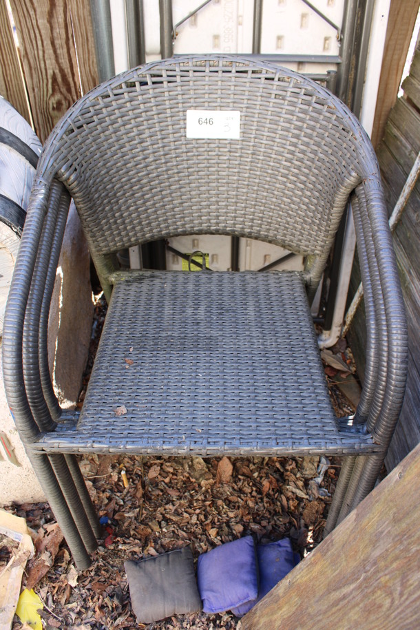 3 Wicker Style Chairs w/ Arm Rests. 22x19x32. 3 Times Your Bid! (outside behind kitchen) - Image 1 of 3