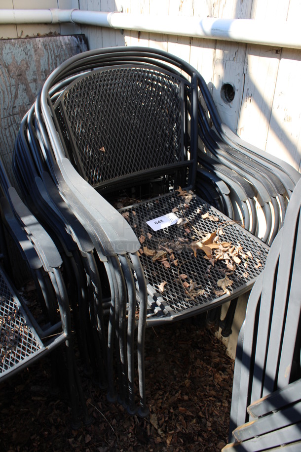 15 Black Mesh Patio Chairs w/ Arm Rests. 23x19x34. 15 Times Your Bid! (outside behind kitchen)