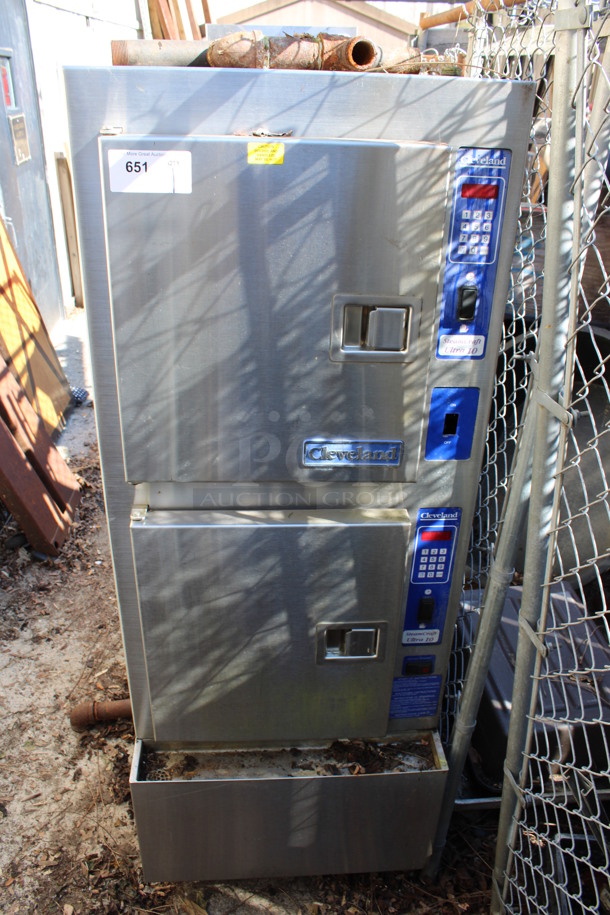 Cleveland Model 24OGA10 Stainless Steel Commercial Natural Gas Powered Double Deck Steam Cabinet. 135,000 BTU. 24x38x65. (outside behind kitchen) - Image 1 of 7
