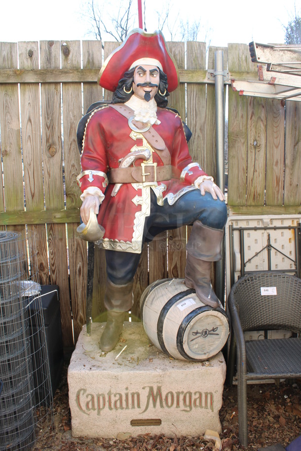 Captain Morgan Floor Style Statue. 37x30x95. (outside behind kitchen)