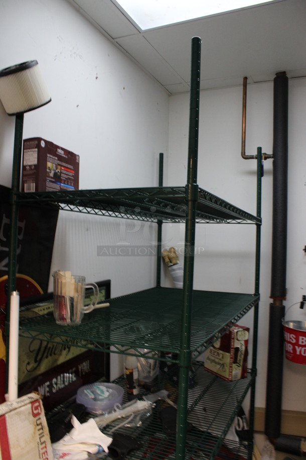 Green Finish 5 Tier Shelving Unit. Does Not Come w/ Contents. BUYER MUST DISMANTLE. PCI CANNOT DISMANTLE FOR SHIPPING. PLEASE CONSIDER FREIGHT CHARGES. 48x24x87. (office closet) - Image 2 of 3