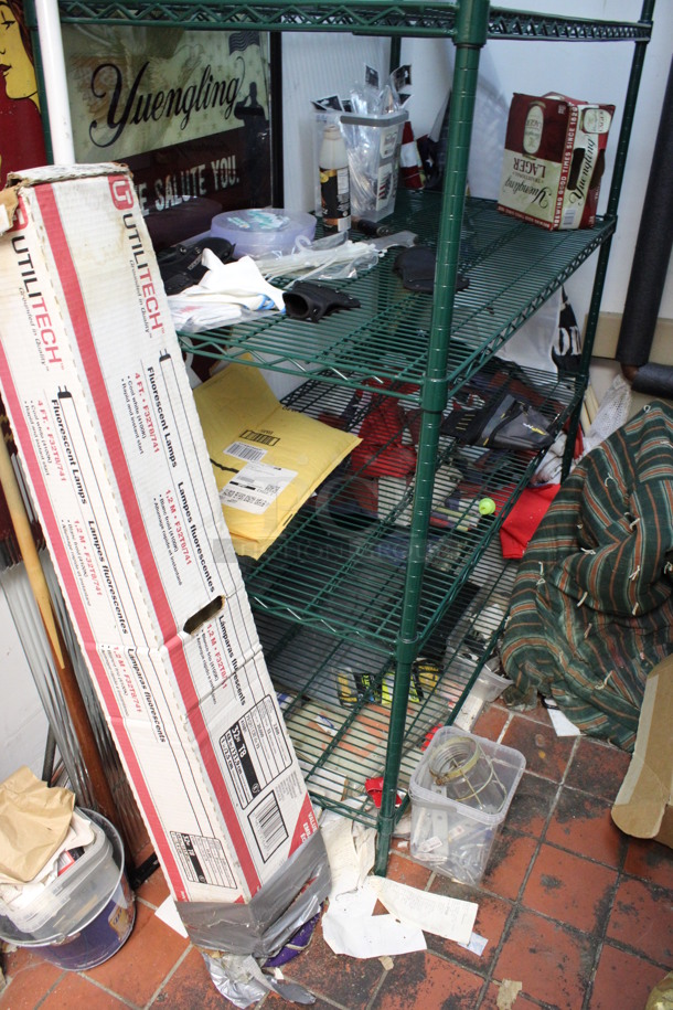 Green Finish 5 Tier Shelving Unit. Does Not Come w/ Contents. BUYER MUST DISMANTLE. PCI CANNOT DISMANTLE FOR SHIPPING. PLEASE CONSIDER FREIGHT CHARGES. 48x24x87. (office closet) - Image 3 of 3