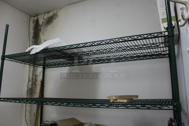 Green Finish 4 Tier Shelving Unit. Does Not Come w/ Contents. BUYER MUST DISMANTLE. PCI CANNOT DISMANTLE FOR SHIPPING. PLEASE CONSIDER FREIGHT CHARGES. 48x24x87. (office closet) - Image 2 of 3