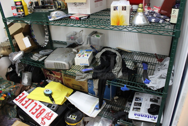 Green Finish 4 Tier Shelving Unit. Does Not Come w/ Contents. BUYER MUST DISMANTLE. PCI CANNOT DISMANTLE FOR SHIPPING. PLEASE CONSIDER FREIGHT CHARGES. 48x24x87. (office closet) - Image 3 of 3