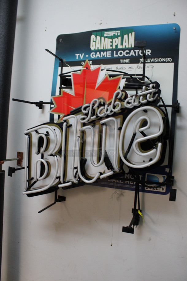 Wall Mount Labatt Blue Neon Sign. Does Not Power On. 25x8x26 (office closet) - Image 4 of 5
