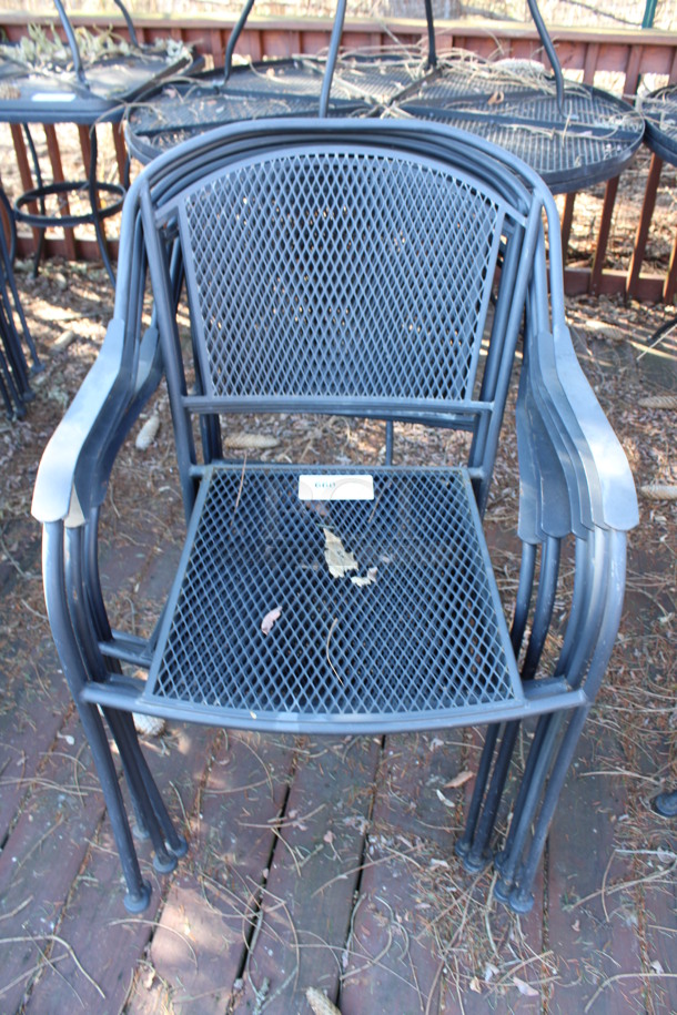 7 Black Mesh Patio Chairs w/ Arm Rests. 23x20x33. 7 Times Your Bid! (backyard)