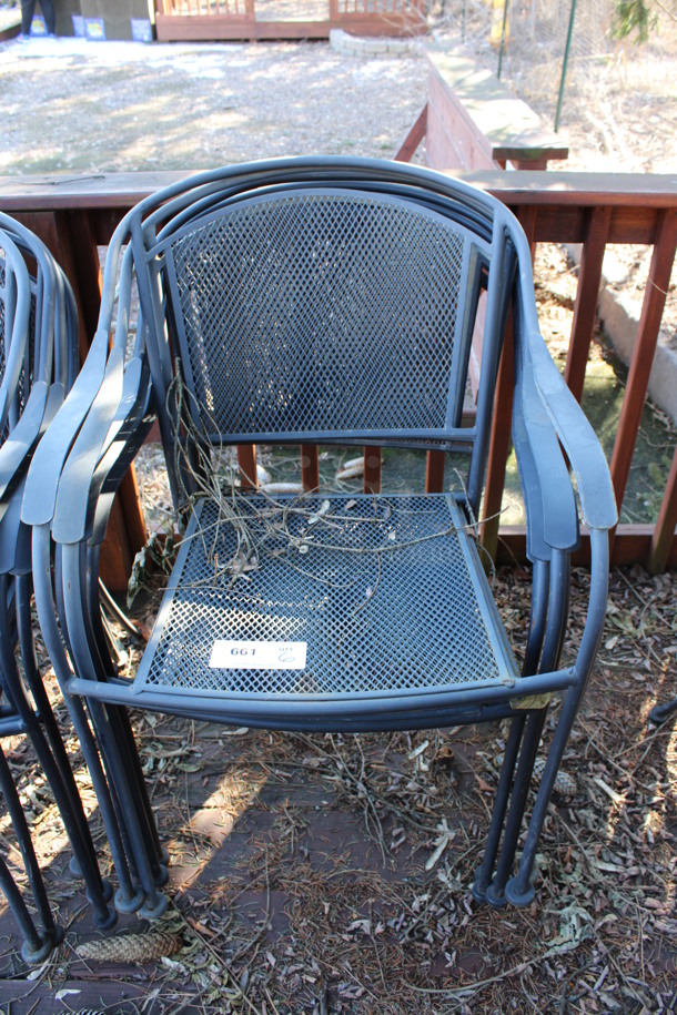 6 Black Mesh Patio Chairs w/ Arm Rests. 23x20x33. 6 Times Your Bid! (backyard)