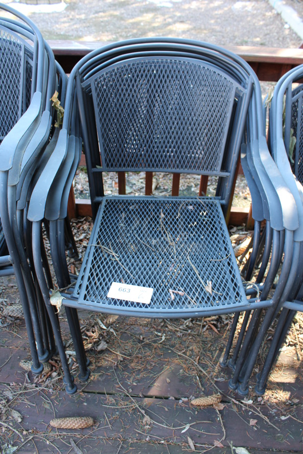 6 Black Mesh Patio Chairs w/ Arm Rests. 23x20x33. 6 Times Your Bid! (backyard)
