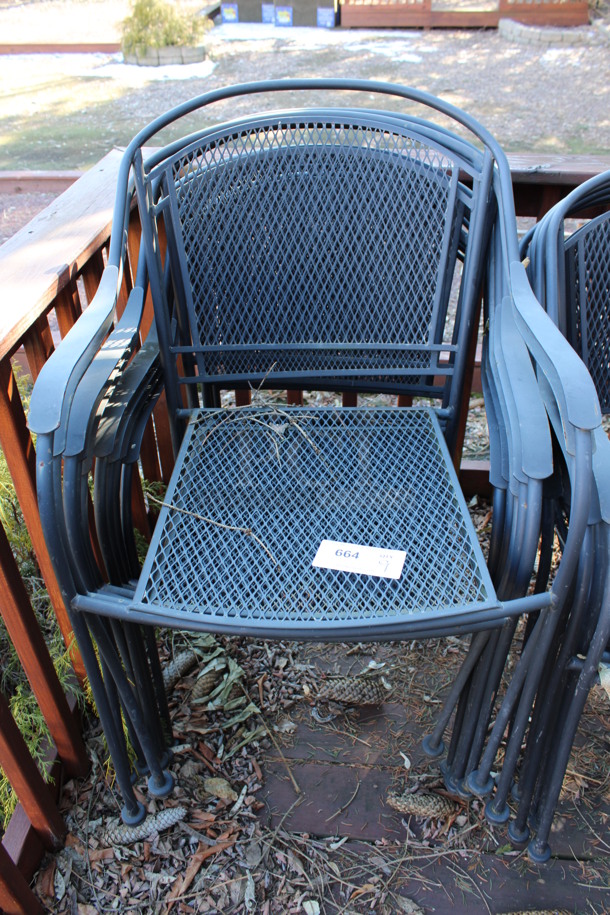 9 Black Mesh Patio Chairs w/ Arm Rests. 23x20x33. 9 Times Your Bid! (backyard)