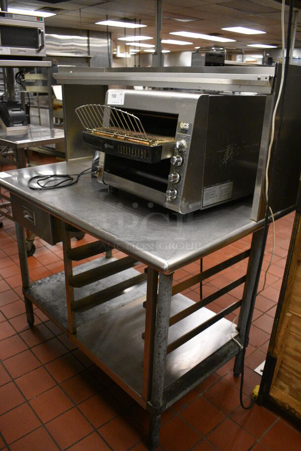Stainless Steel Commercial Table w/ Pan Rack, Lower Pan Rack and Drawer. Does Not Include Contents. 48x30x55. (kitchen)