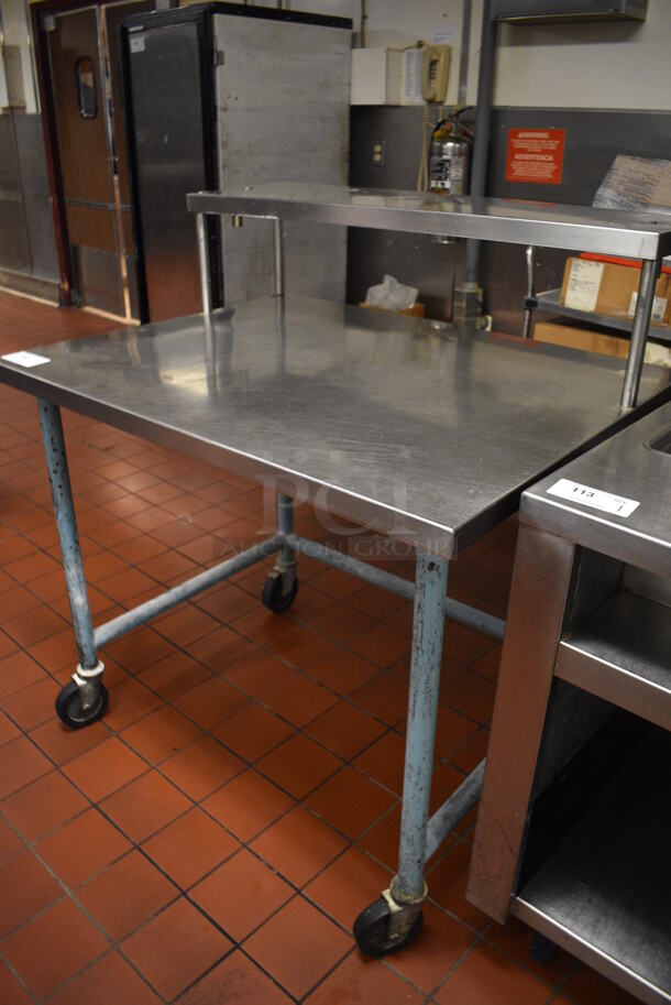 Stainless Steel Commercial Table w/ Over Shelf on Commercial Casters. 42x33x46.5. (kitchen)