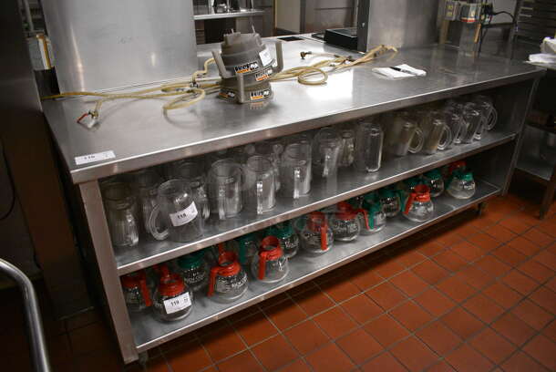 Stainless Steel Commercial Soda Station Table w/ 2 Under Shelves and 2 Ice Bins. Does Not Include Contents or Soda Machines. 91.5x55x37. (kitchen)