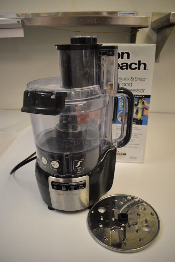 IN ORIGINAL BOX! Hamilton Beach Metal Countertop Food Processor w/ Bowl and S Blade. 8.5x8.5x17. Unit Was In Working Condition When Restaurant Closed. (icing kitchen)