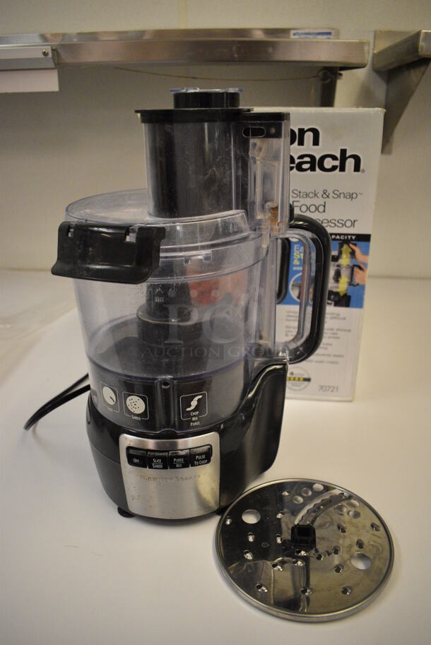 IN ORIGINAL BOX! Hamilton Beach Metal Countertop Food Processor w/ Bowl and S Blade. 8.5x8.5x17. Unit Was In Working Condition When Restaurant Closed. (icing kitchen) - Image 1 of 3