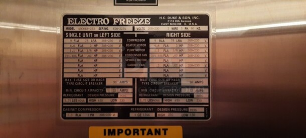 Electro Freeze Model 4000EP-232 Stainless Steel Commercial Air Cooled 2 Flavor w/ Twist Soft Serve Ice Cream Machine w/ Spare Parts on Commercial Casters. 208-230 volts, 3 Phase. 26x39x68.5 (buffet) - Image 6 of 12