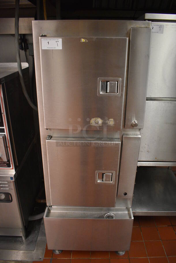 Cleveland Model 24CEA10 Stainless Steel Commercial Floor Style Electric Powered Double Deck Steam Cabinet. 208 Volts, 3 Phase. 24x38x67. Unit Was In Working Condition When Restaurant Closed. (kitchen)