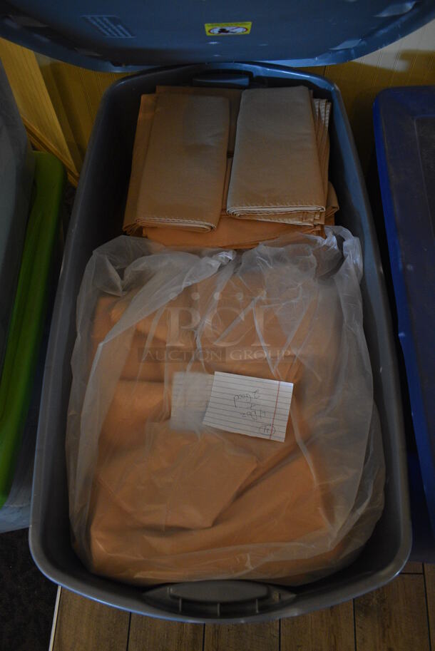ALL ONE MONEY! Lot of Gray Poly Bin of Tablecloths! Includes 54x54. (main dining room) - Image 1 of 6