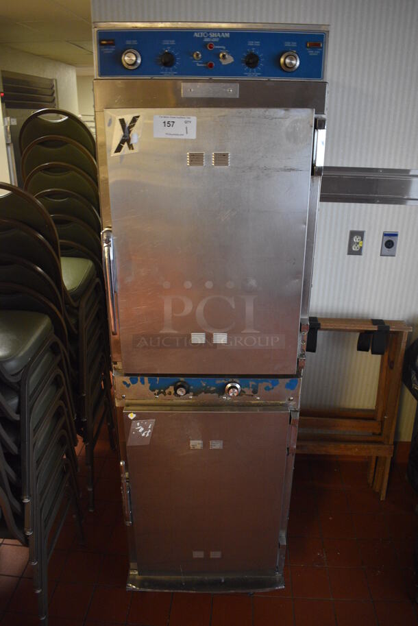 Alto Shaam Model 1000-TH/I Stainless Steel Commercial 2 Half Size Door Cook N Hold Cabinet on Commercial Casters. 208-240 Volts. 22x30x77. Unit Was In Working Condition When Restaurant Closed. (kitchen hallway)