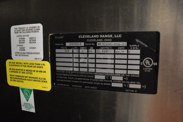 Cleveland Model 24CEA10 Stainless Steel Commercial Floor Style Electric Powered Double Deck Steam Cabinet. 208 Volts, 3 Phase. 24x38x67. Unit Was In Working Condition When Restaurant Closed. (kitchen) - Image 5 of 5